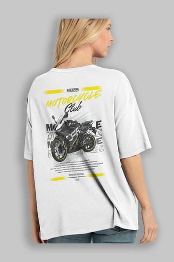 Motosiklet Serisi 16 Arka Baskılı Oversize t-shirt Erkek Kadın %100 Pamuk Bisiklet Yaka tişort