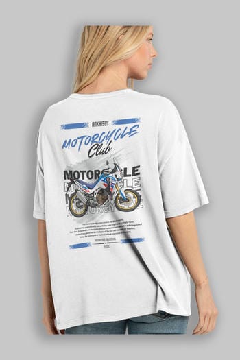 Motosiklet Serisi 23 Arka Baskılı Oversize t-shirt Erkek Kadın %100 Pamuk Bisiklet Yaka tişort