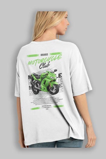 Motosiklet Serisi 12 Arka Baskılı Oversize t-shirt Erkek Kadın %100 Pamuk Bisiklet Yaka tişort