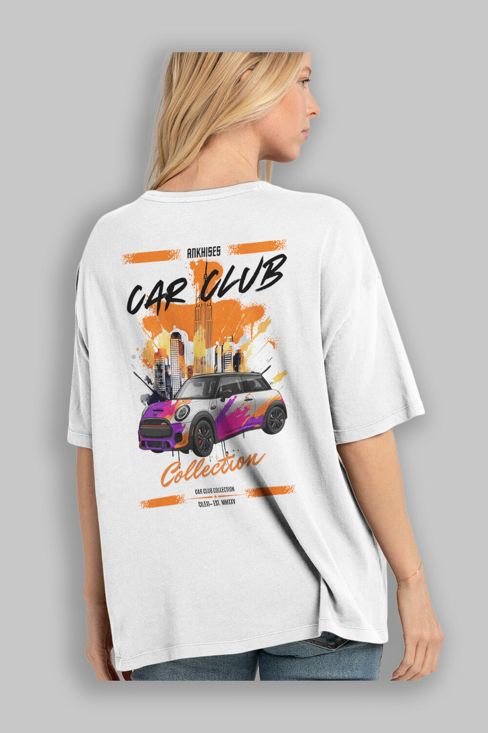 Araba Club Serisi 10 Baskılı Oversize t-shirt Erkek Kadın %100 Pamuk Bisiklet Yaka tişort