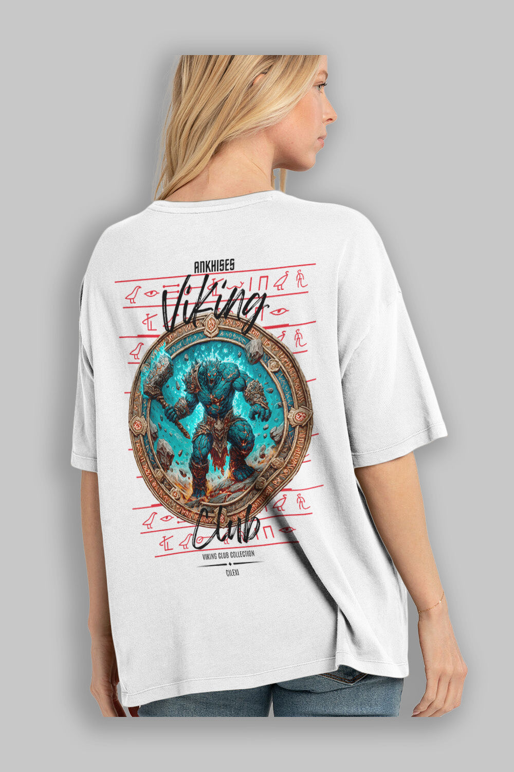 Hrungnir Baskılı Oversize t-shirt Erkek Kadın %100 Pamuk Bisiklet Yaka tişort