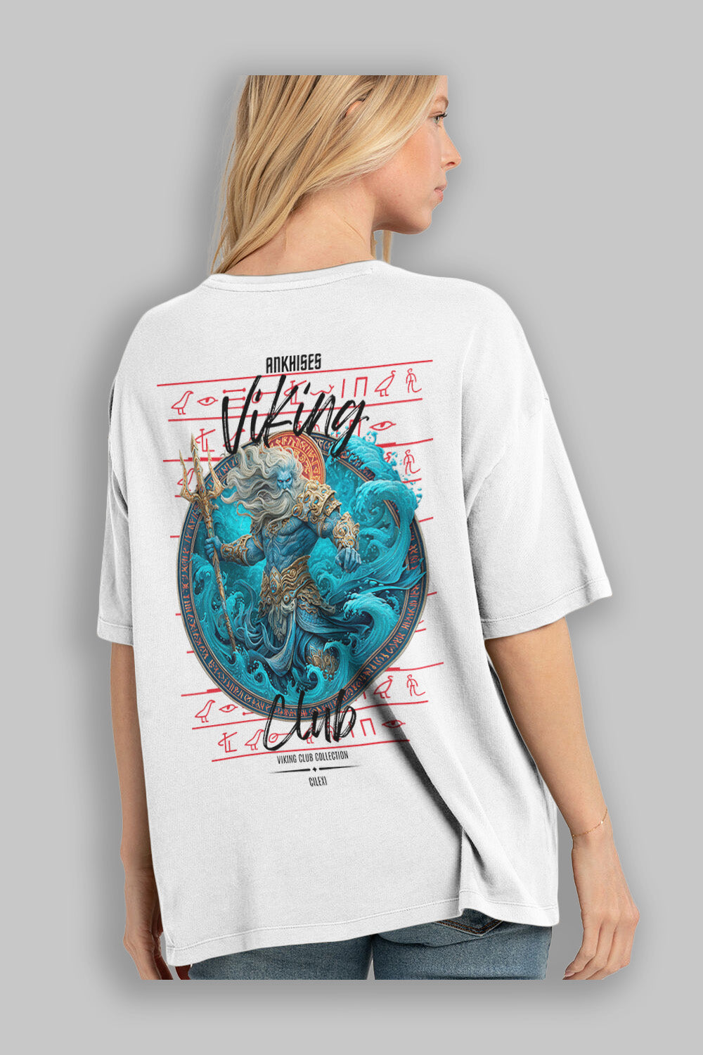 Njord Arka Baskılı Oversize t-shirt Erkek Kadın %100 Pamuk Bisiklet Yaka tişort