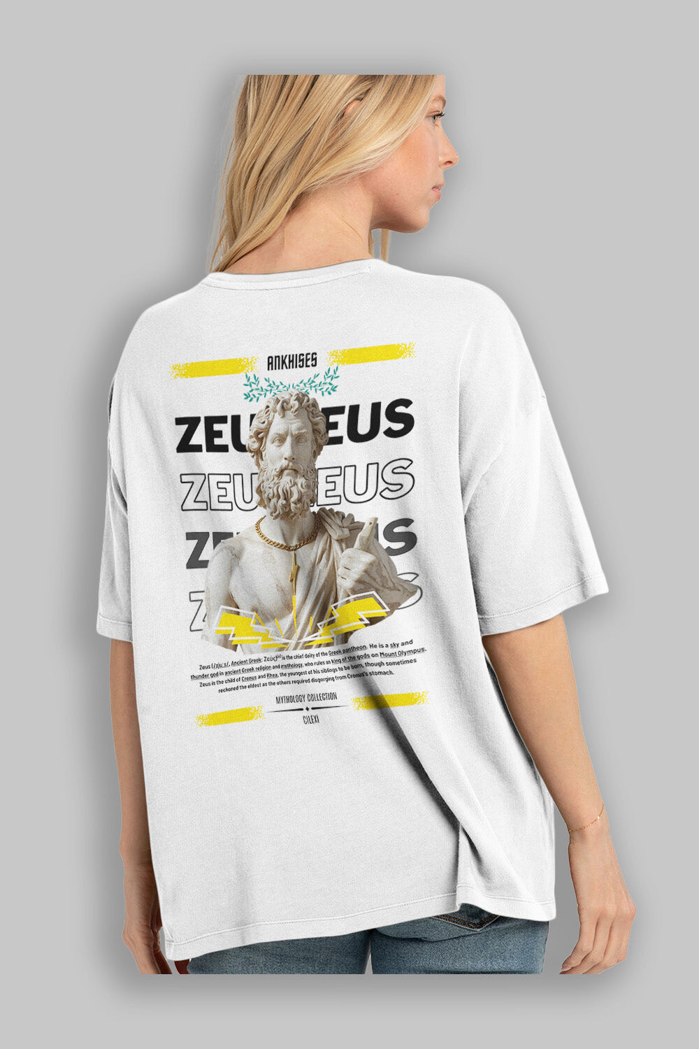 Zeus 4 Arka Baskılı Oversize t-shirt Erkek Kadın %100 Pamuk Bisiklet Yaka tişort
