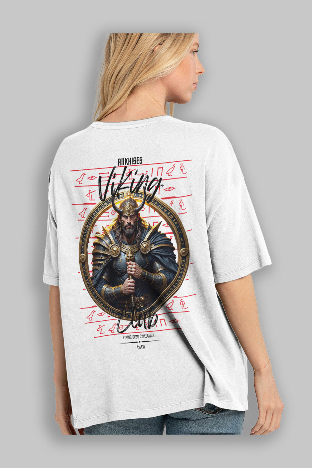 Viking Mitolojisi Serisi 8 Arka Baskılı Oversize t-shirt Erkek Kadın %100 Pamuk Bisiklet Yaka tişort