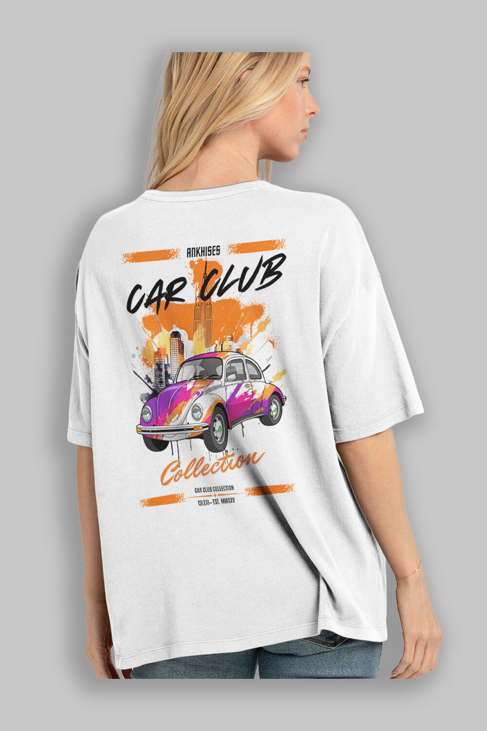 Araba Club Serisi 41 Baskılı Oversize t-shirt Erkek Kadın %100 Pamuk Bisiklet Yaka tişort
