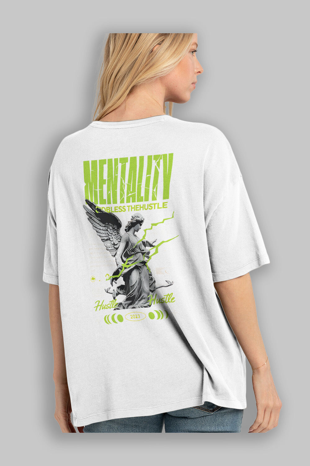 Mentality Arka Baskılı Oversize t-shirt Erkek Kadın %100 Pamuk Bisiklet Yaka tişort