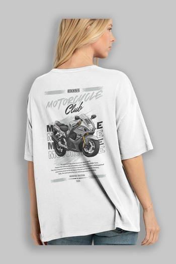 Motosiklet Serisi 9 Arka Baskılı Oversize t-shirt Erkek Kadın %100 Pamuk Bisiklet Yaka tişort