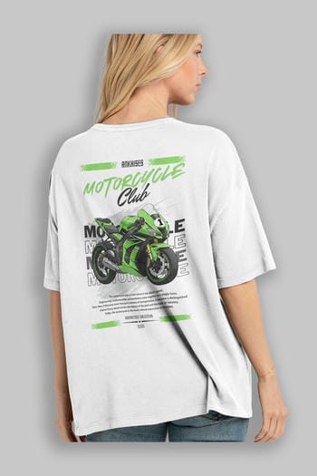 Motosiklet Serisi 6 Arka Baskılı Oversize t-shirt Erkek Kadın %100 Pamuk Bisiklet Yaka tişort