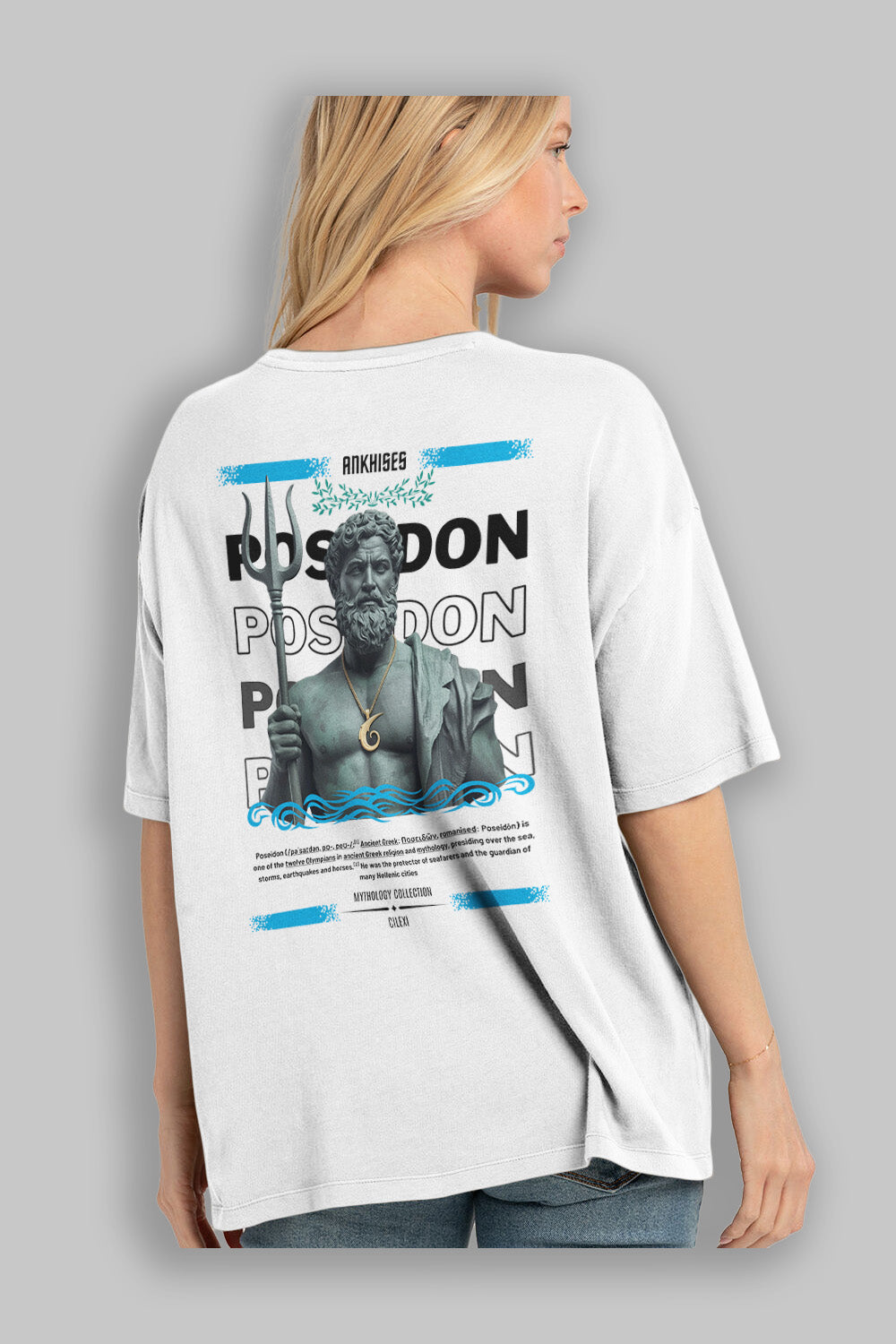 Poseidon 1 Arka Baskılı Oversize t-shirt Erkek Kadın %100 Pamuk Bisiklet Yaka tişort