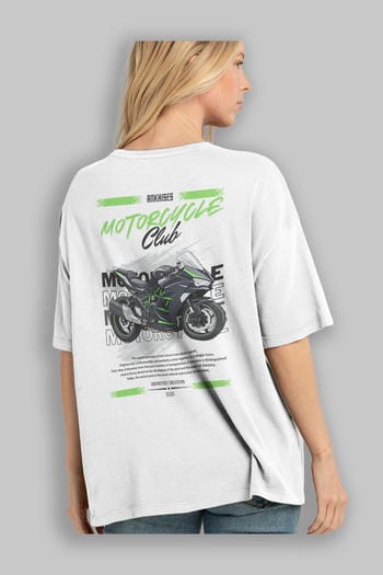 Motosiklet Serisi 13 Arka Baskılı Oversize t-shirt Erkek Kadın %100 Pamuk Bisiklet Yaka tişort