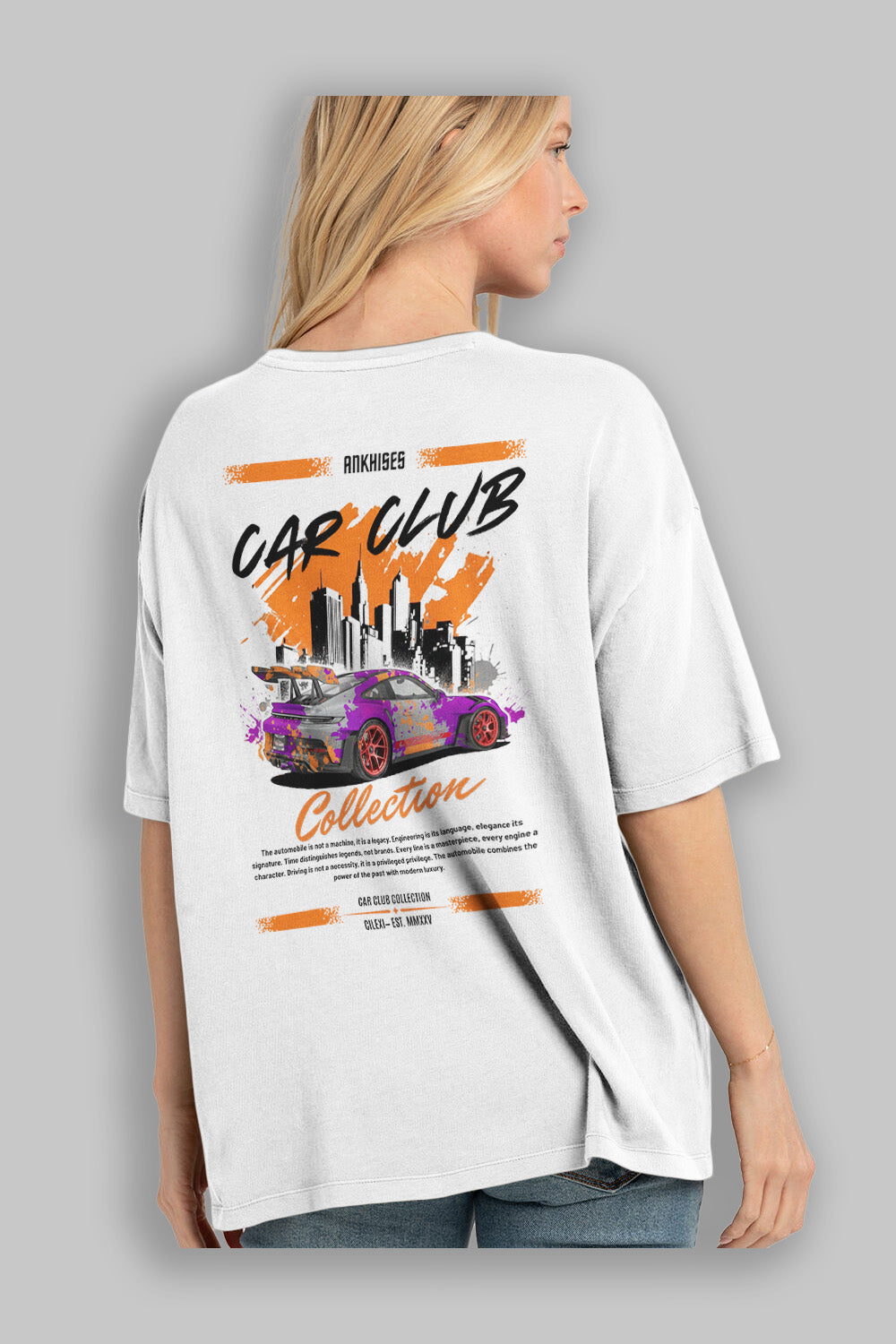 Araba Club Serisi 2 Baskılı Oversize t-shirt Erkek Kadın %100 Pamuk Bisiklet Yaka tişort