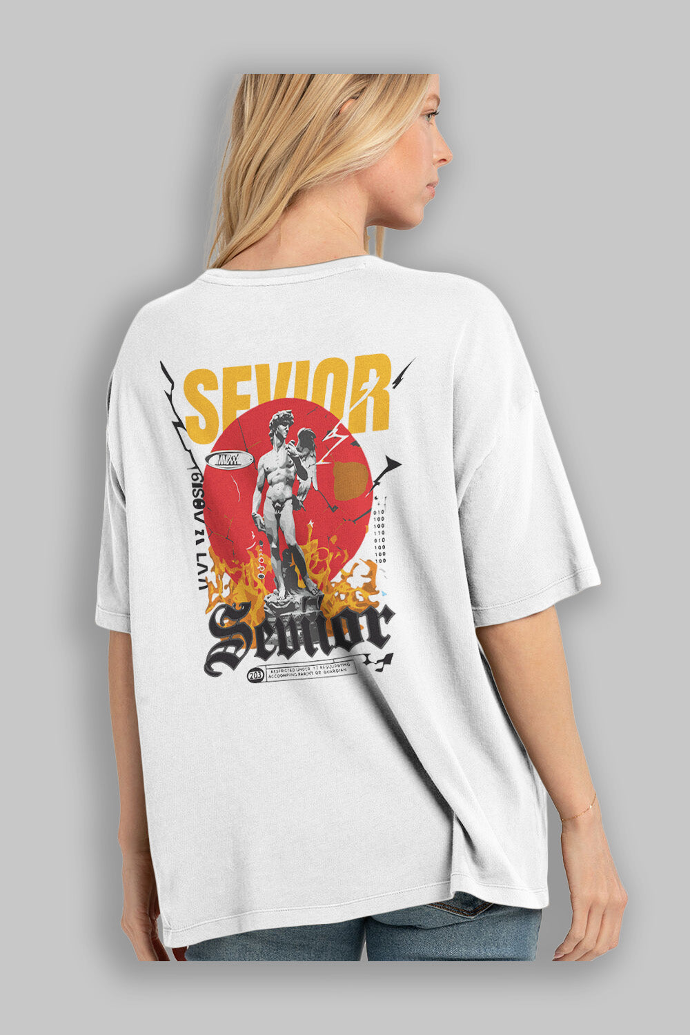 Sevior Arka Baskılı Oversize t-shirt Erkek Kadın %100 Pamuk Bisiklet Yaka tişort