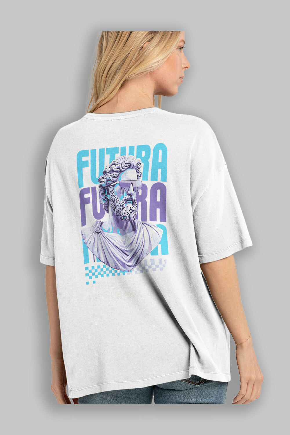 Futura Zeus Arka Baskılı Oversize t-shirt Erkek Kadın %100 Pamuk Bisiklet Yaka tişort