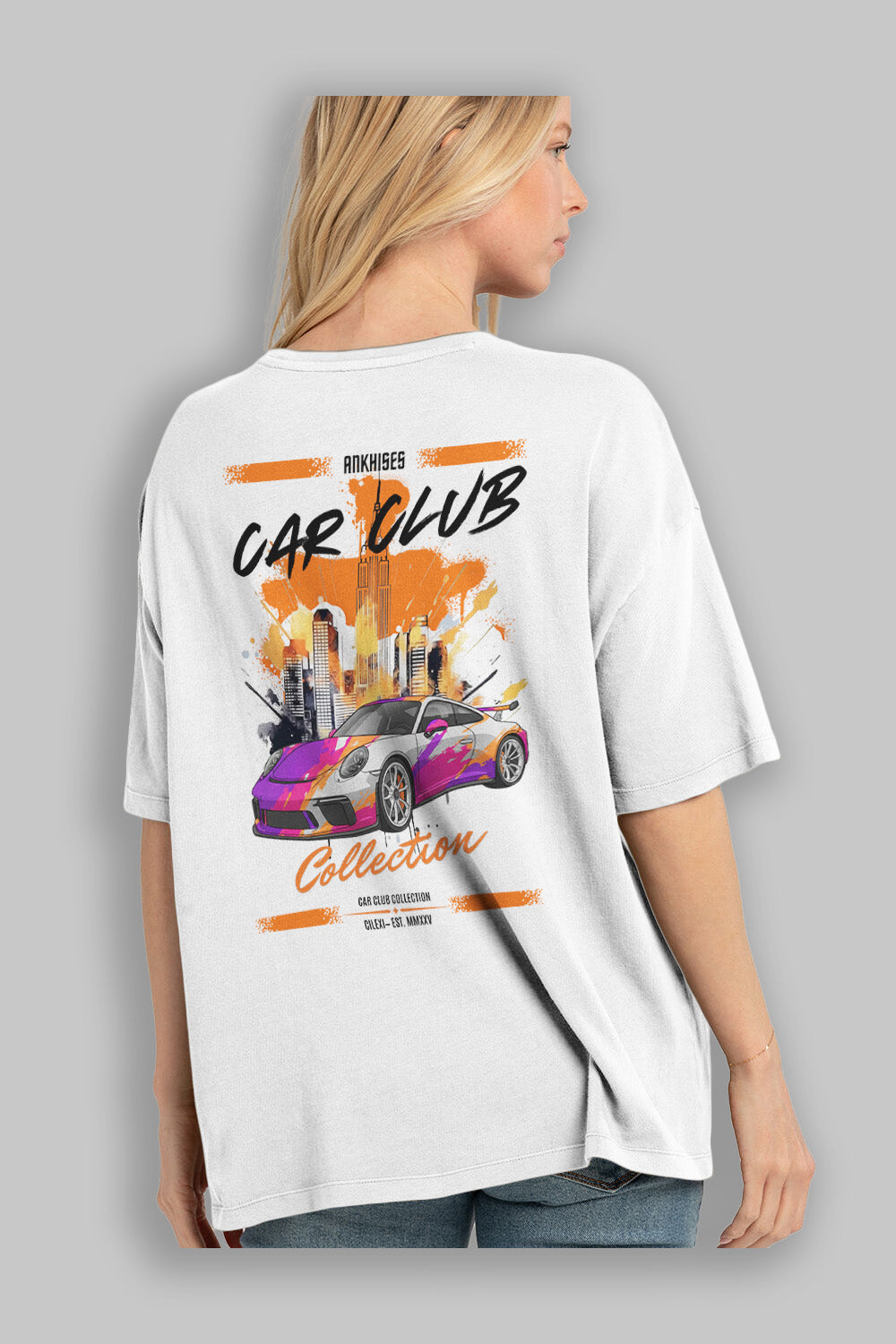 Araba Club Serisi 25 Baskılı Oversize t-shirt Erkek Kadın %100 Pamuk Bisiklet Yaka tişort