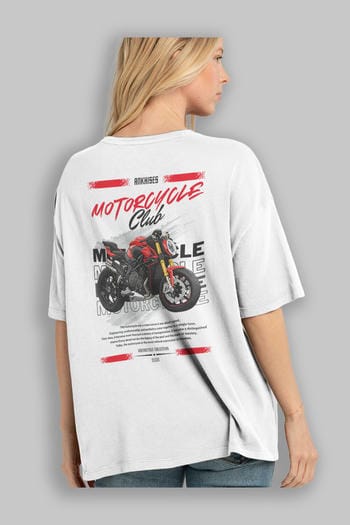 Motosiklet Serisi 26 Arka Baskılı Oversize t-shirt Erkek Kadın %100 Pamuk Bisiklet Yaka tişort