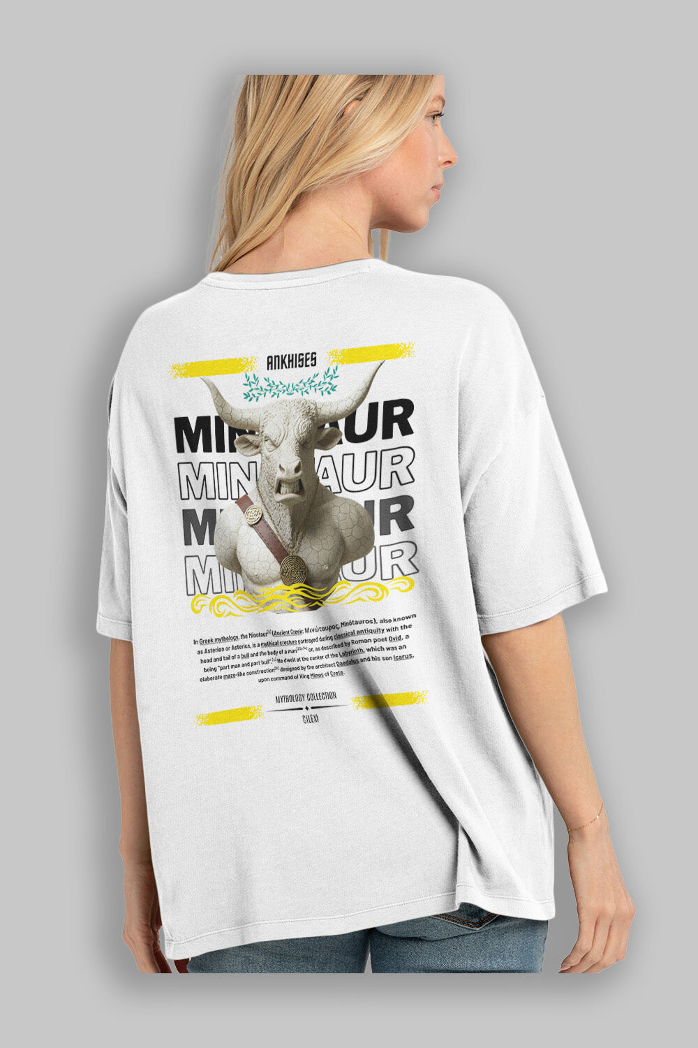 Minotaur 1 Arka Baskılı Oversize t-shirt Erkek Kadın %100 Pamuk Bisiklet Yaka tişort