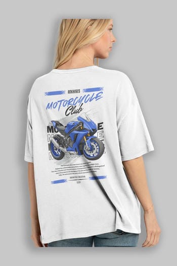 Motosiklet Serisi 31 Arka Baskılı Oversize t-shirt Erkek Kadın %100 Pamuk Bisiklet Yaka tişort