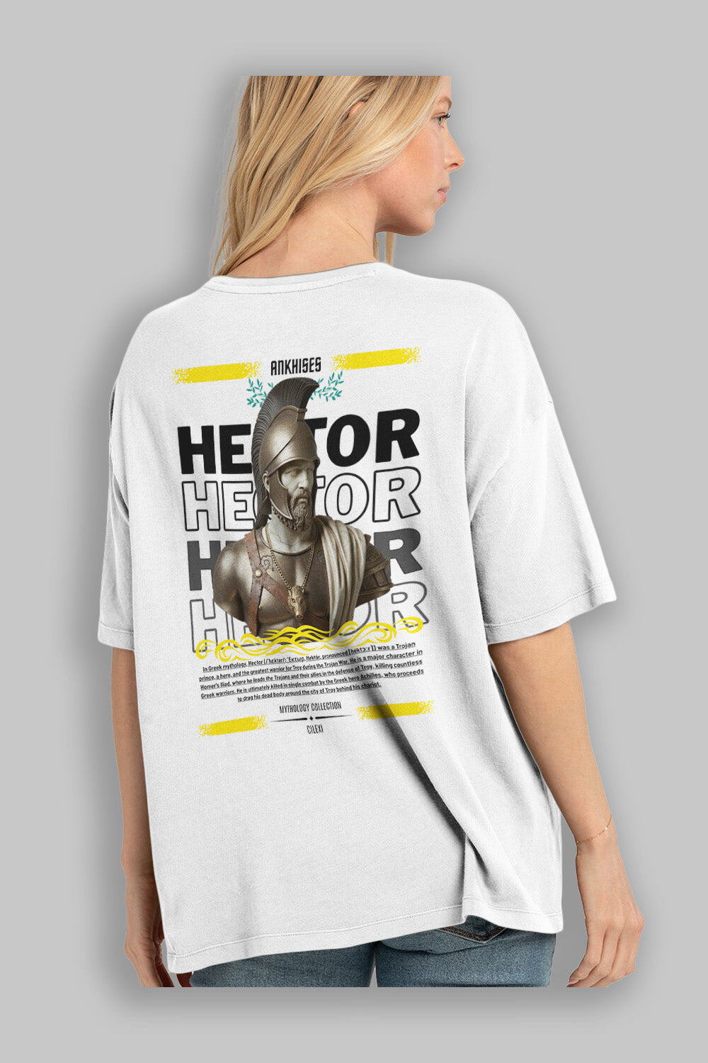 Hector 2 Arka Baskılı Oversize t-shirt Erkek Kadın %100 Pamuk Bisiklet Yaka tişort