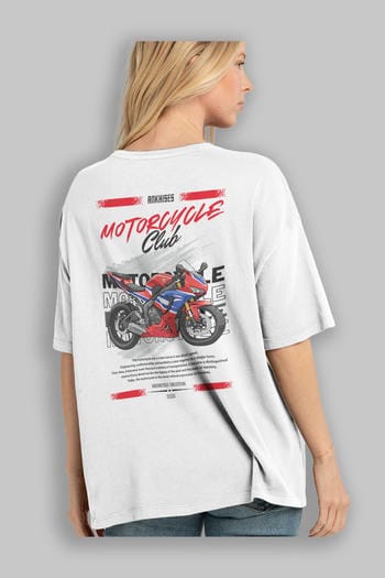 Motosiklet Serisi 25 Arka Baskılı Oversize t-shirt Erkek Kadın %100 Pamuk Bisiklet Yaka tişort
