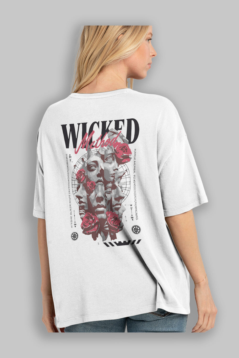Wicked Method Arka Baskılı Oversize t-shirt Erkek Kadın %100 Pamuk Bisiklet Yaka tişort