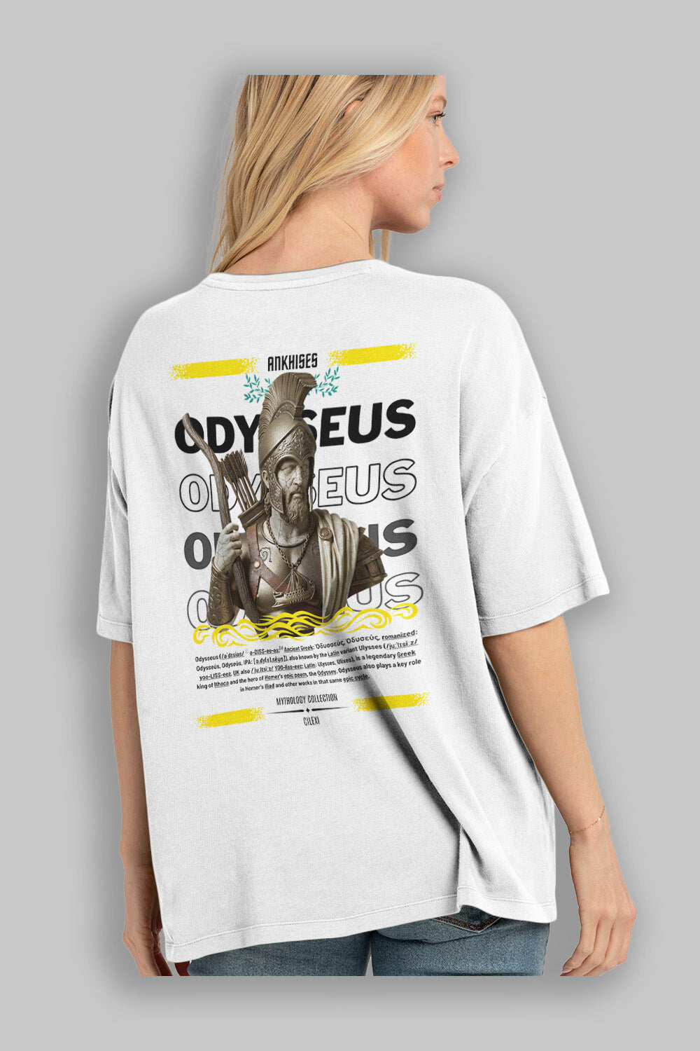 Odysseus 1 Arka Baskılı Oversize t-shirt Erkek Kadın %100 Pamuk Bisiklet Yaka tişort