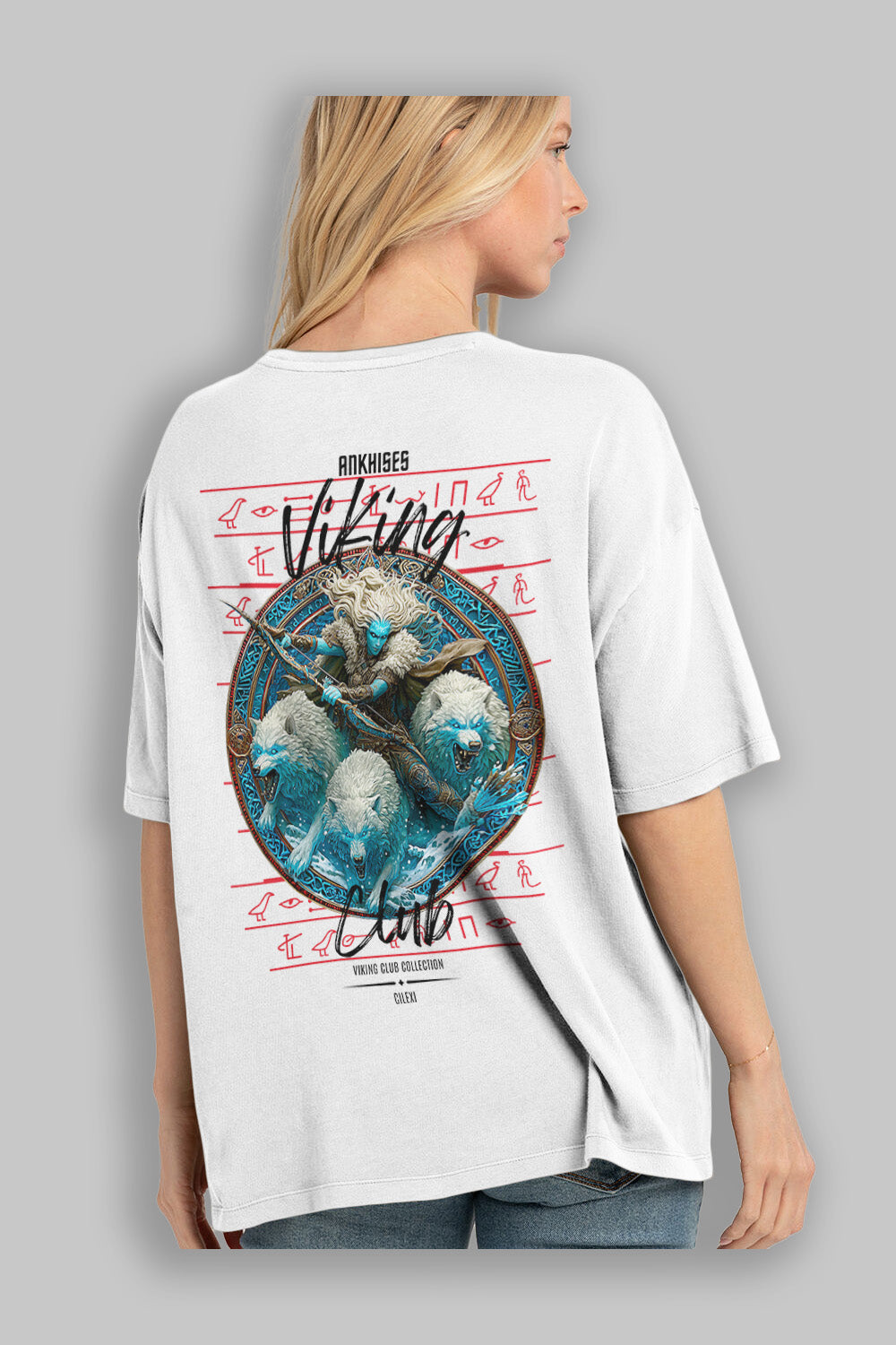 Skadi Arka Baskılı Oversize t-shirt Erkek Kadın %100 Pamuk Bisiklet Yaka tişort