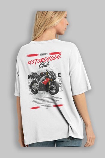 Motosiklet Serisi 8 Arka Baskılı Oversize t-shirt Erkek Kadın %100 Pamuk Bisiklet Yaka tişort