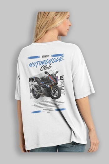 Motosiklet Serisi 2 Arka Baskılı Oversize t-shirt Erkek Kadın %100 Pamuk Bisiklet Yaka tişort