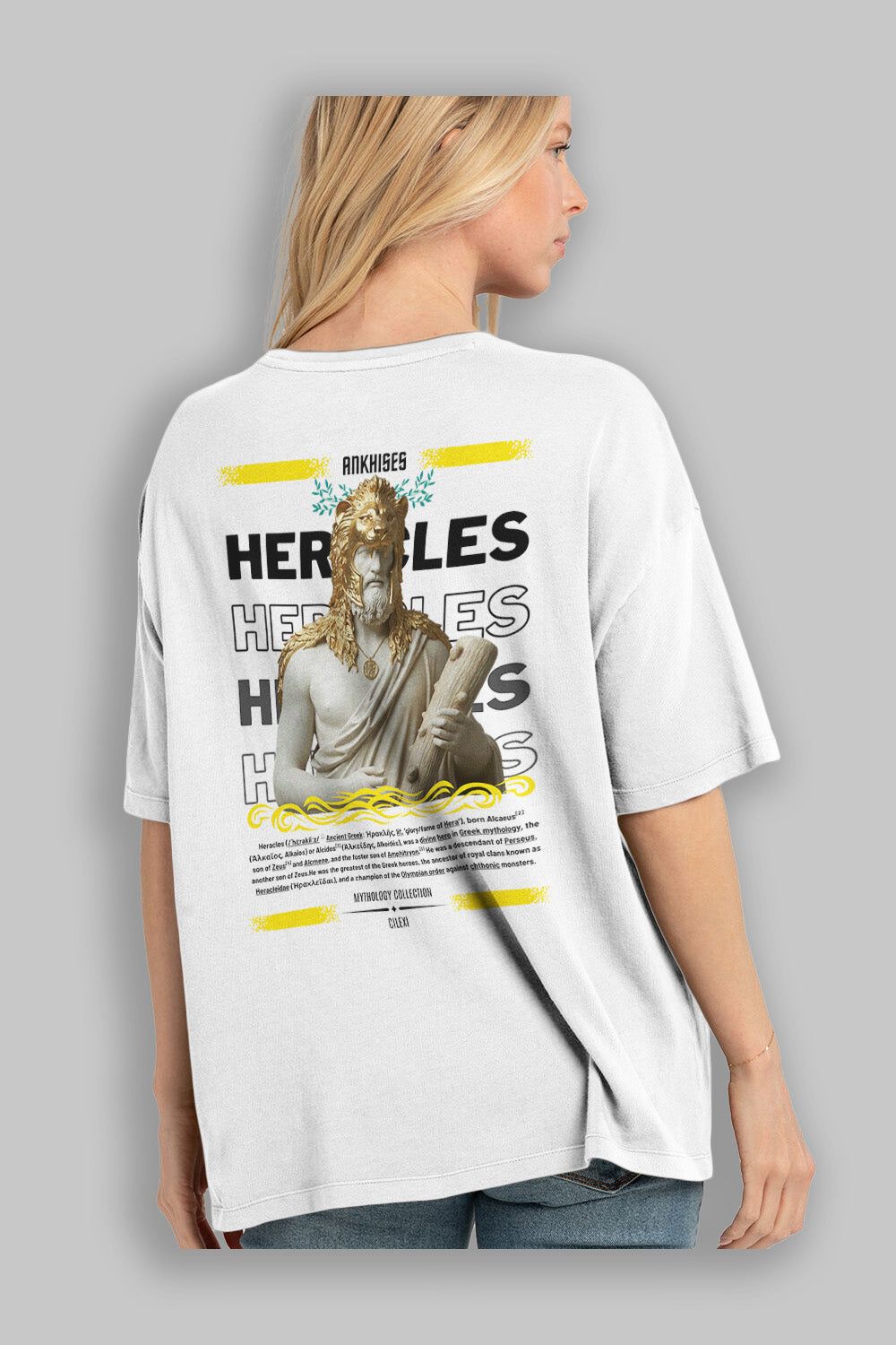 Heracles 1 Arka Baskılı Oversize t-shirt Erkek Kadın %100 Pamuk Bisiklet Yaka tişort