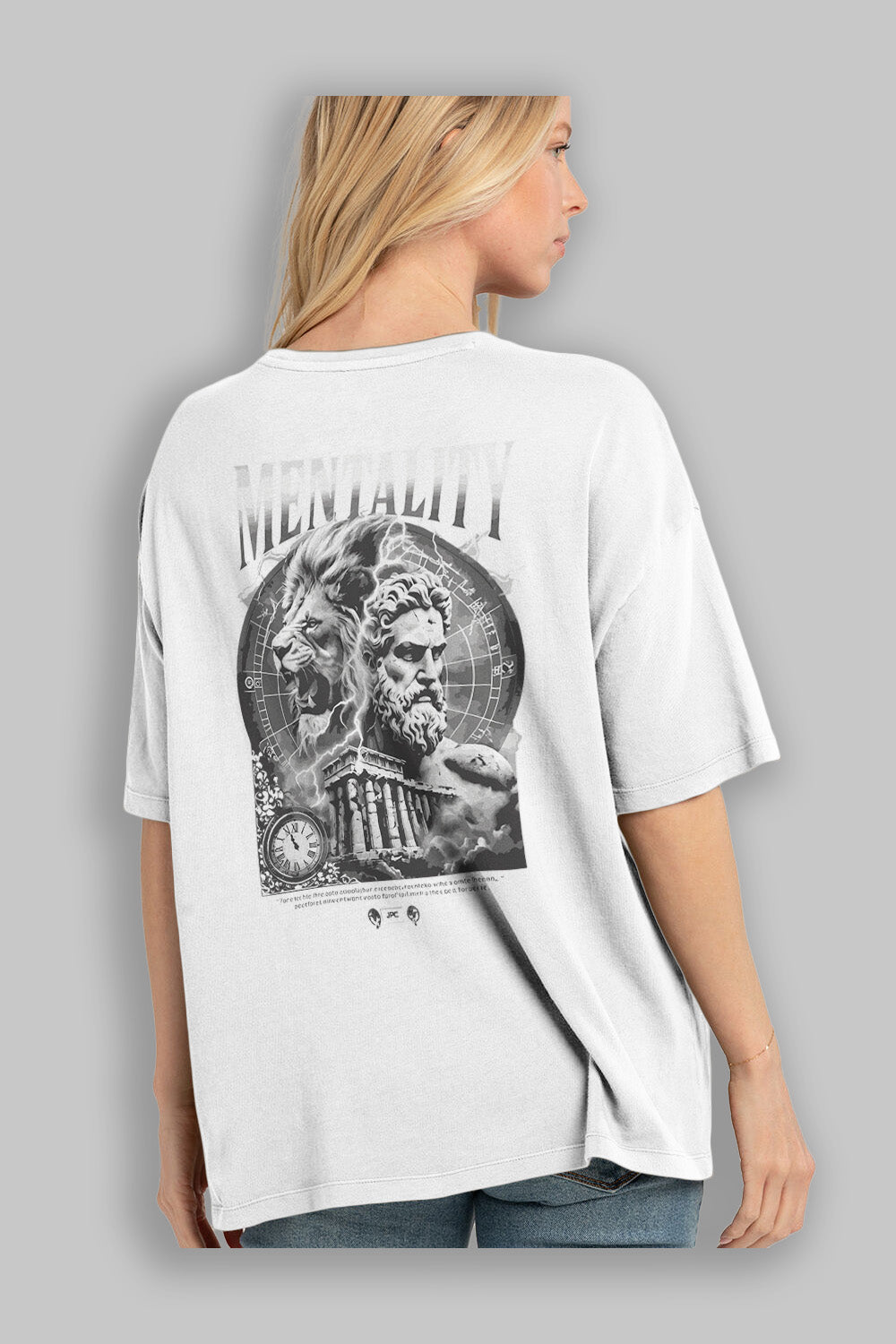 Mentality Zeus Arka Baskılı Oversize t-shirt Erkek Kadın %100 Pamuk Bisiklet Yaka tişort