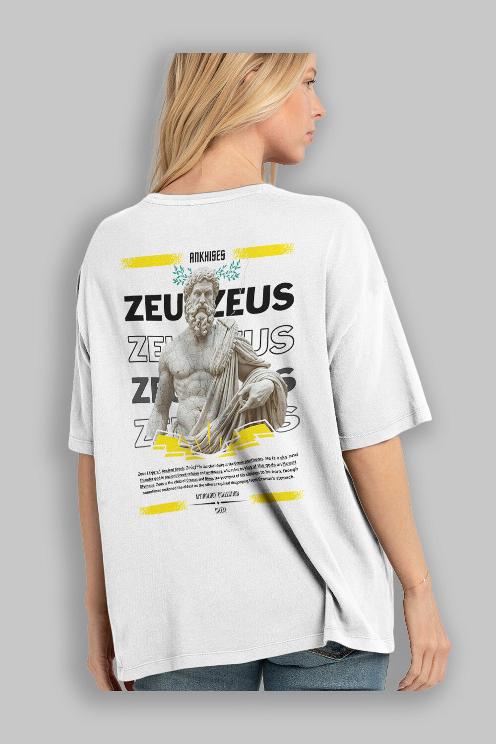 Zeus 1 Arka Baskılı Oversize t-shirt Erkek Kadın %100 Pamuk Bisiklet Yaka tişort