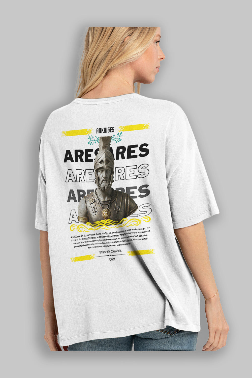 Ares 1 Arka Baskılı Oversize t-shirt Erkek Kadın %100 Pamuk Bisiklet Yaka tişort