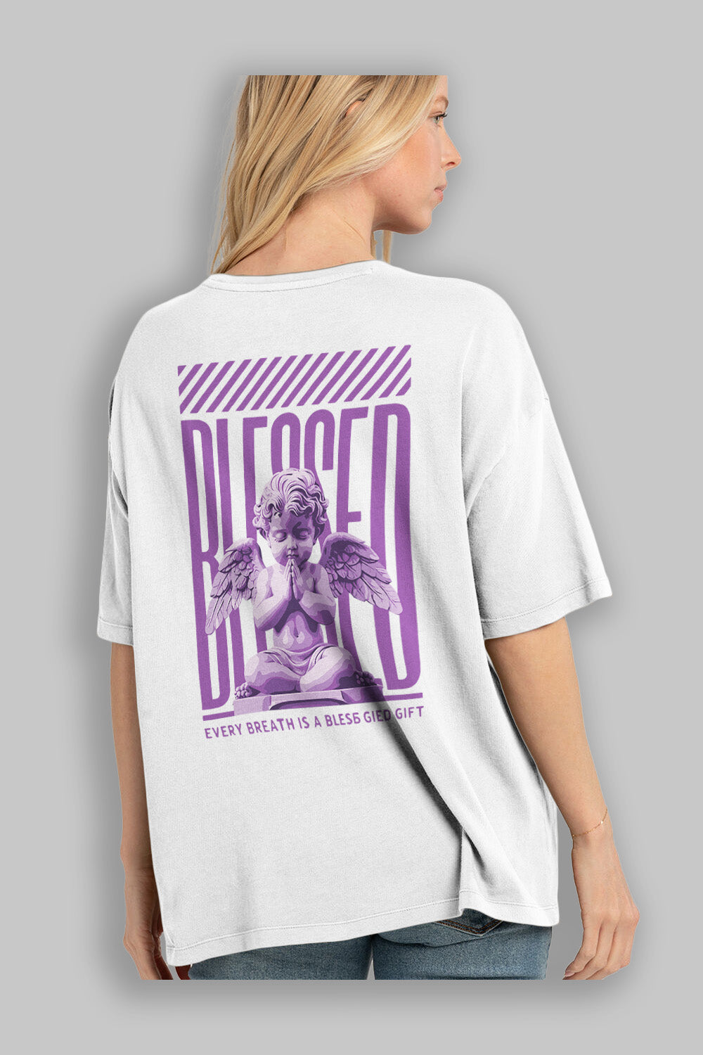 Blessed Arka Baskılı Oversize t-shirt Erkek Kadın %100 Pamuk Bisiklet Yaka tişort