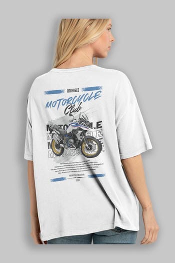 Motosiklet Serisi 27 Arka Baskılı Oversize t-shirt Erkek Kadın %100 Pamuk Bisiklet Yaka tişort