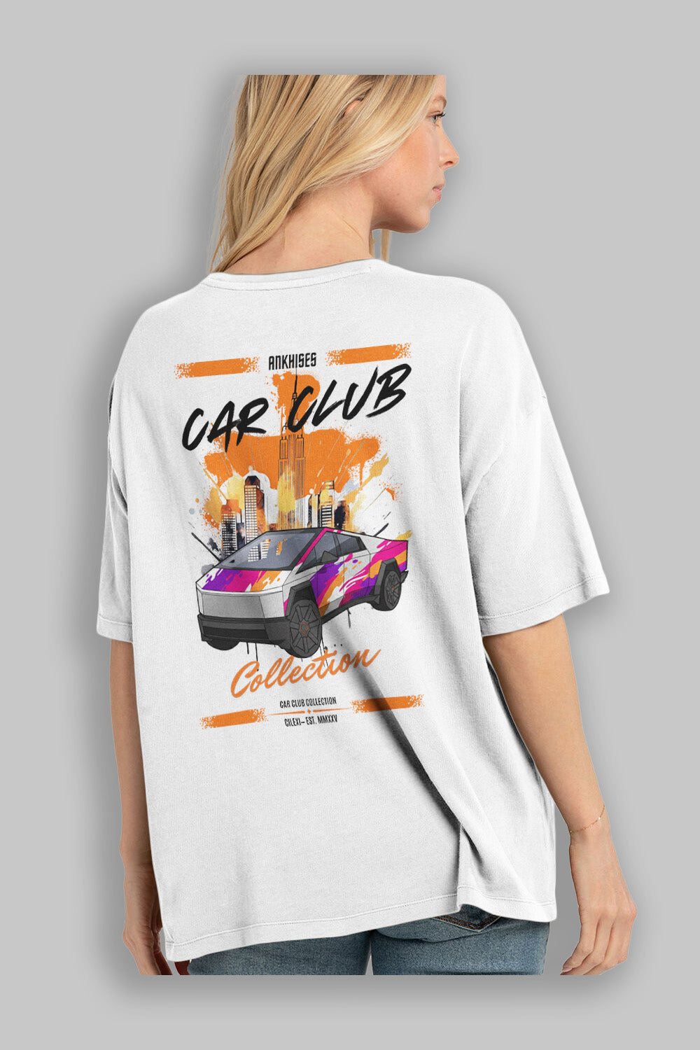 Araba Club Serisi 36 Baskılı Oversize t-shirt Erkek Kadın %100 Pamuk Bisiklet Yaka tişort