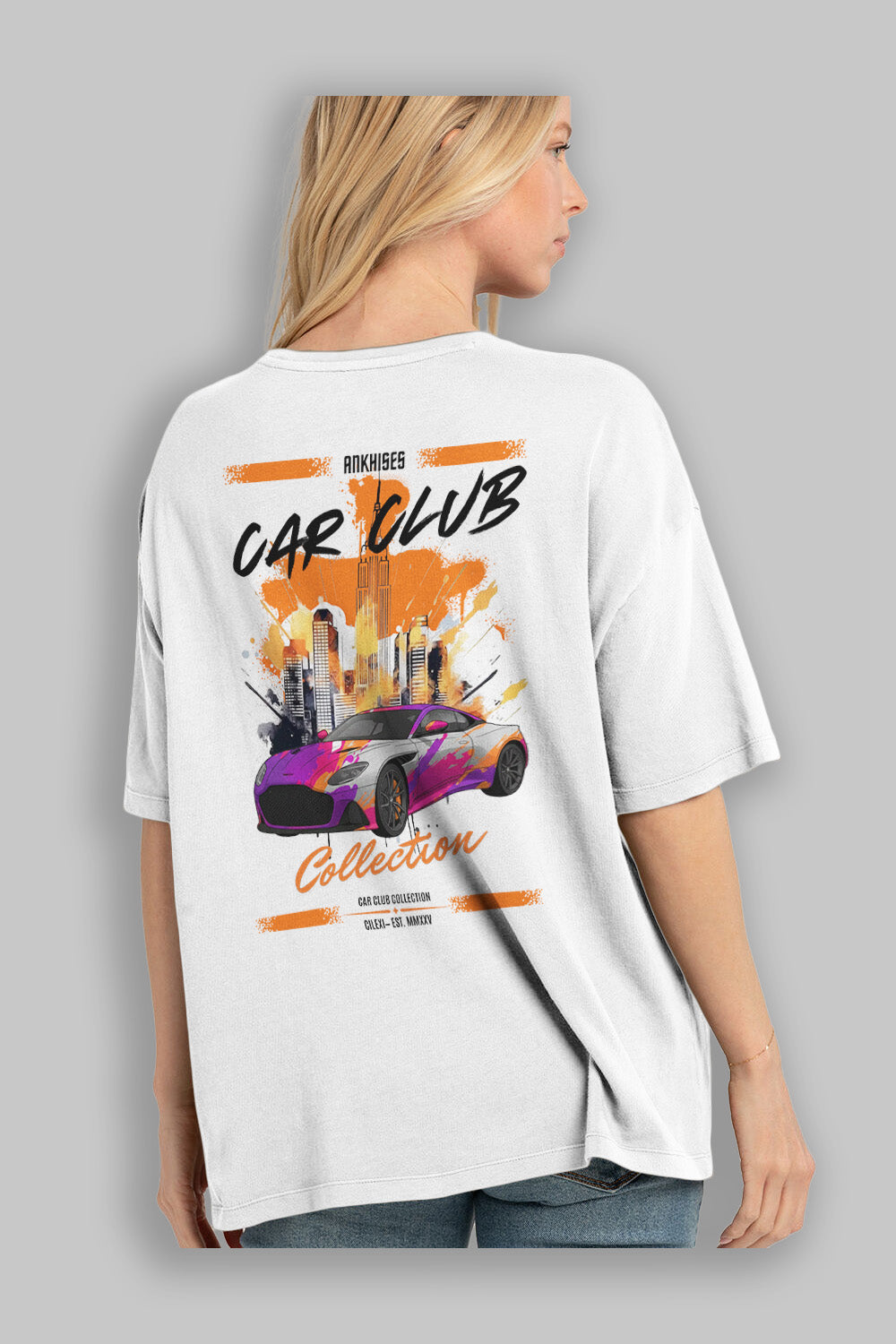 Araba Club Serisi 11 Baskılı Oversize t-shirt Erkek Kadın %100 Pamuk Bisiklet Yaka tişort