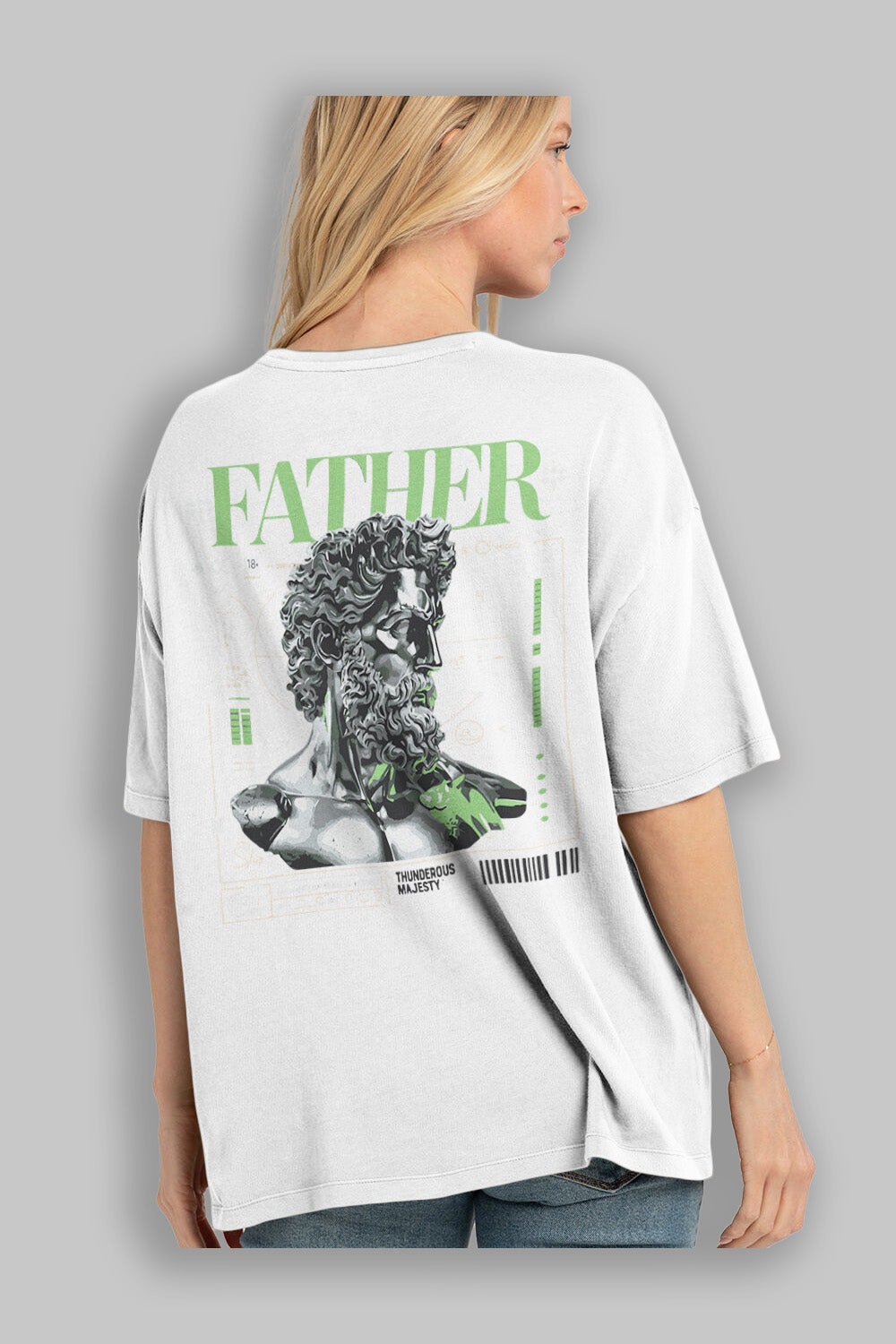 Father Zeus Arka Baskılı Oversize t-shirt Erkek Kadın %100 Pamuk Bisiklet Yaka tişort