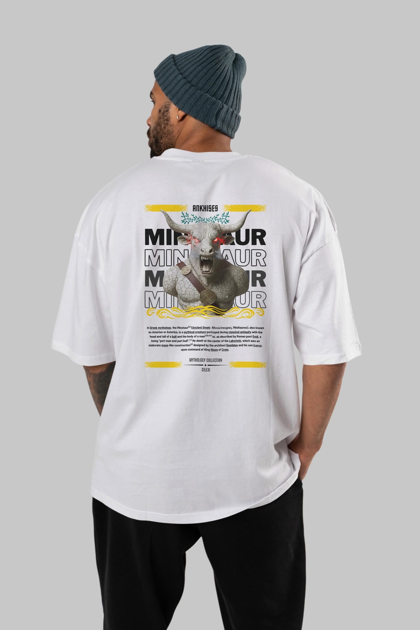 Minotaur 2 Arka Baskılı Oversize t-shirt Erkek Kadın %100 Pamuk Bisiklet Yaka tişort
