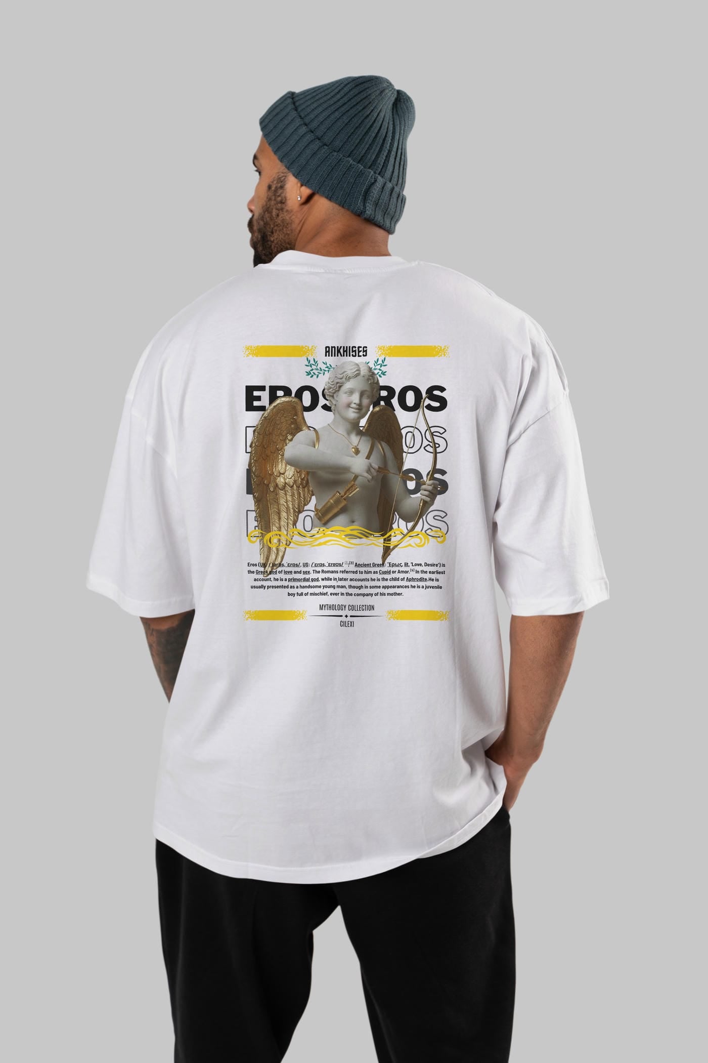 Eros Arka Baskılı Oversize t-shirt Erkek Kadın %100 Pamuk Bisiklet Yaka tişort