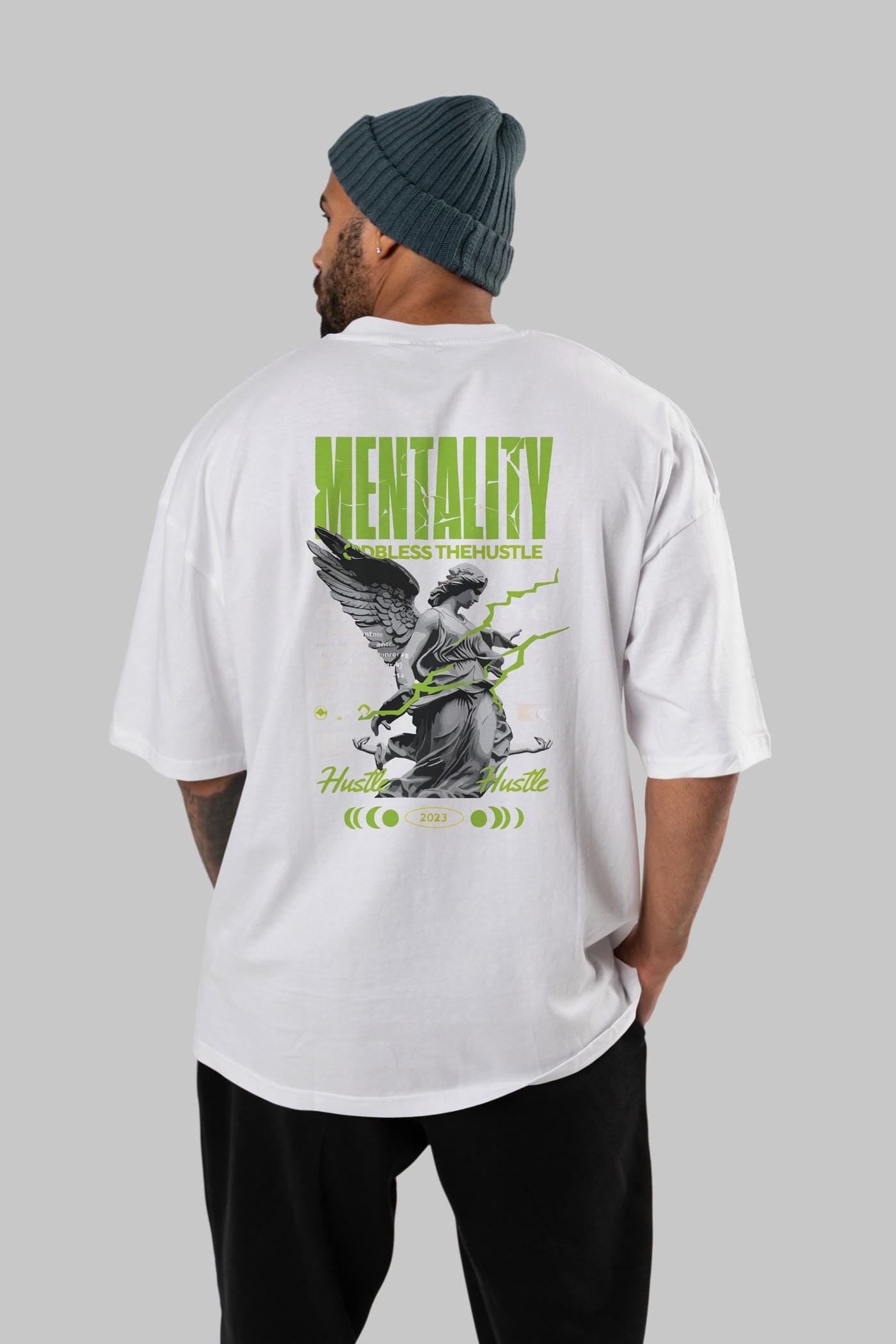 Mentality Arka Baskılı Oversize t-shirt Erkek Kadın %100 Pamuk Bisiklet Yaka tişort
