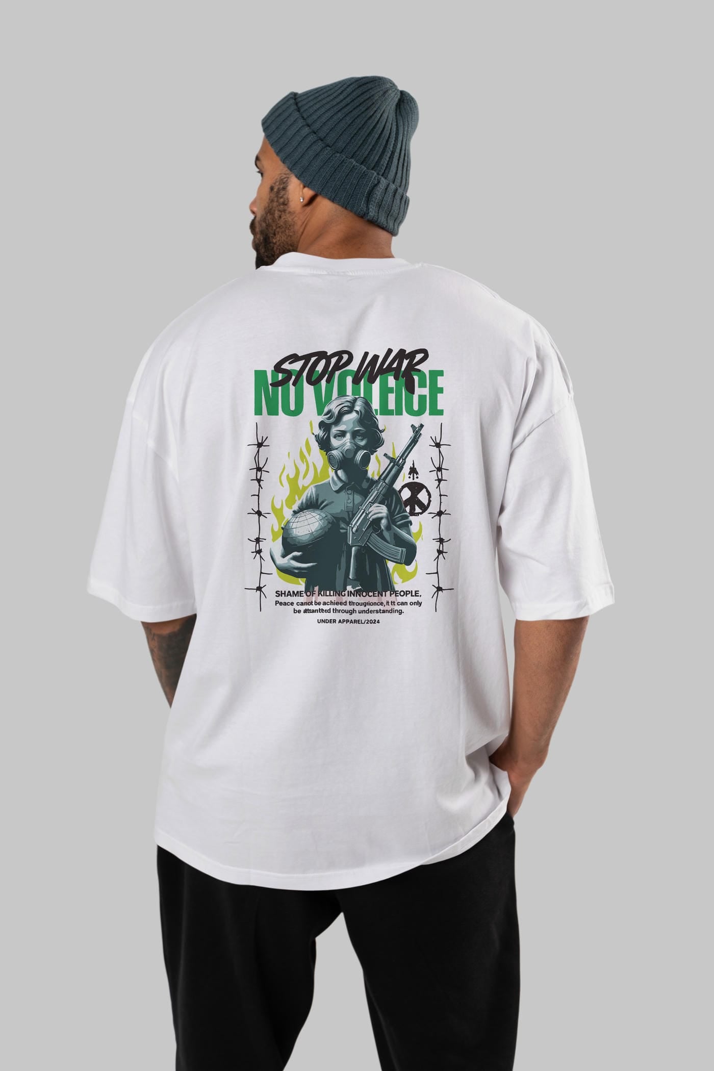 Stop War Arka Baskılı Oversize t-shirt Erkek Kadın %100 Pamuk Bisiklet Yaka tişort