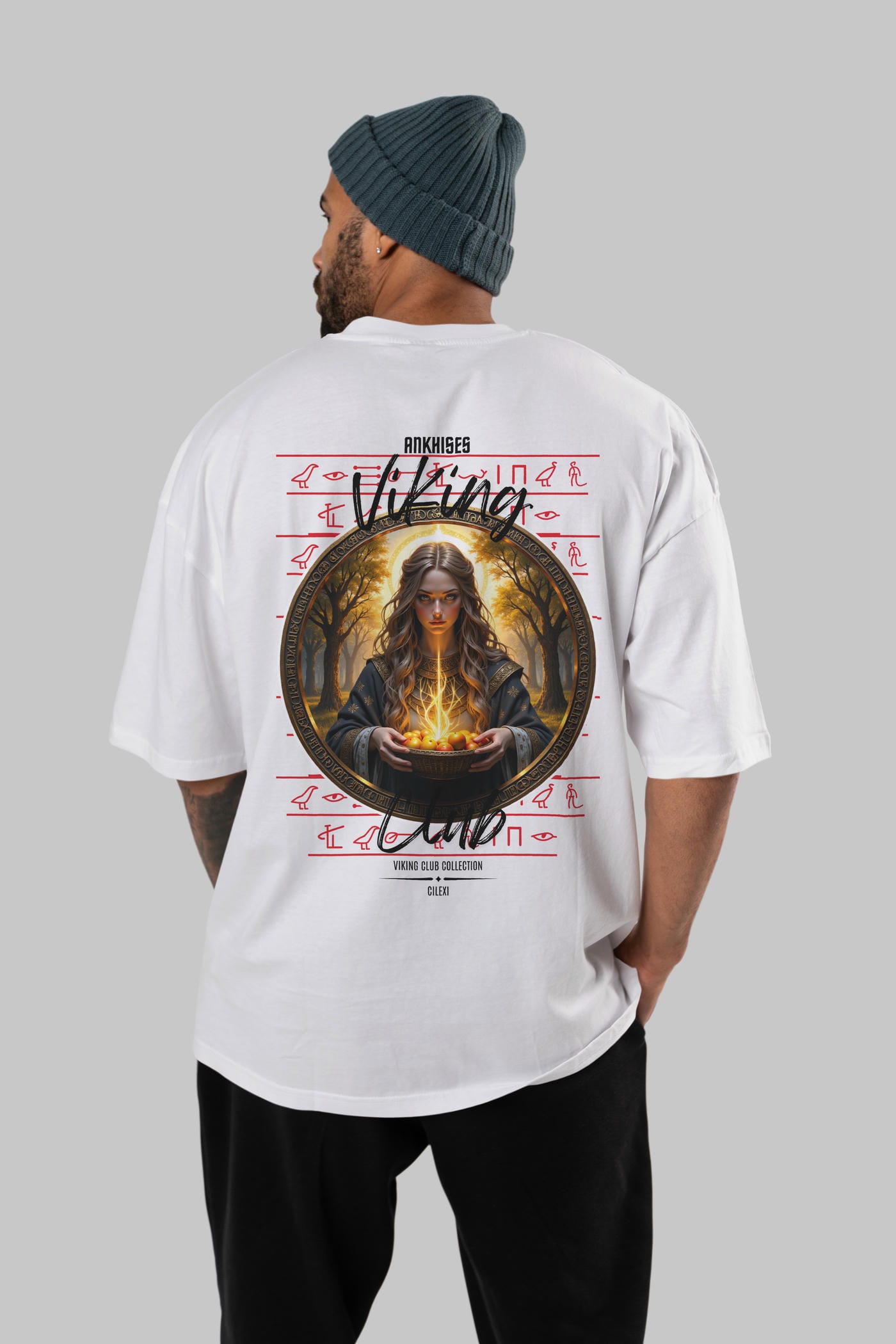 Viking Mitolojisi Serisi 17 Arka Baskılı Oversize t-shirt Erkek Kadın %100 Pamuk Bisiklet Yaka tişort