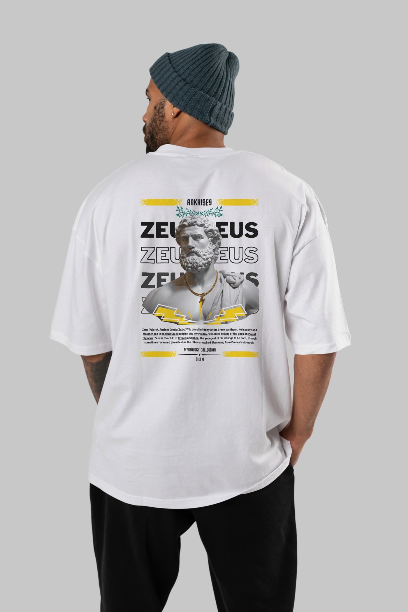 Zeus 2 Arka Baskılı Oversize t-shirt Erkek Kadın %100 Pamuk Bisiklet Yaka tişort