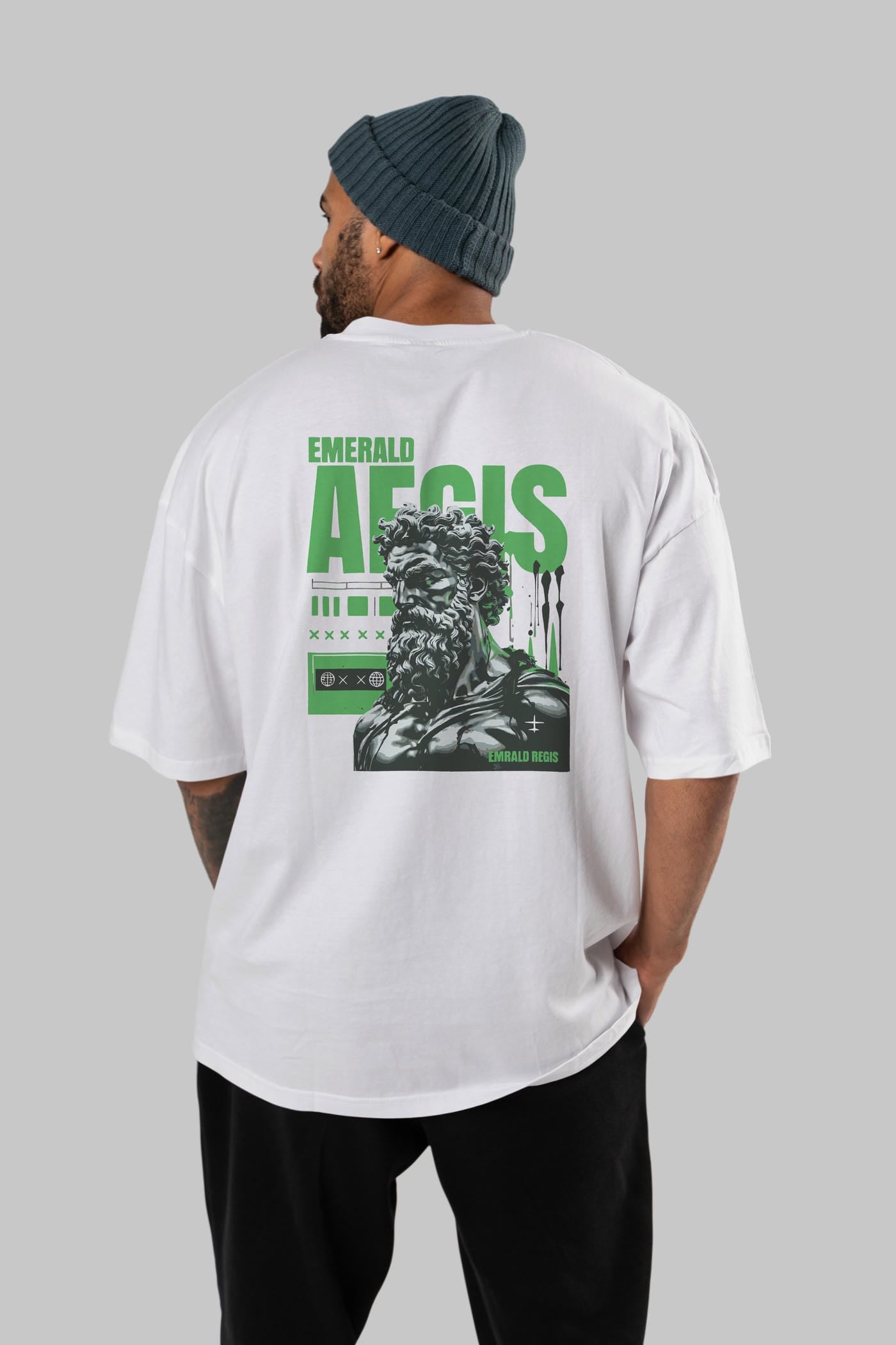 Emrald Regis Arka Baskılı Oversize t-shirt Erkek Kadın %100 Pamuk Bisiklet Yaka tişort