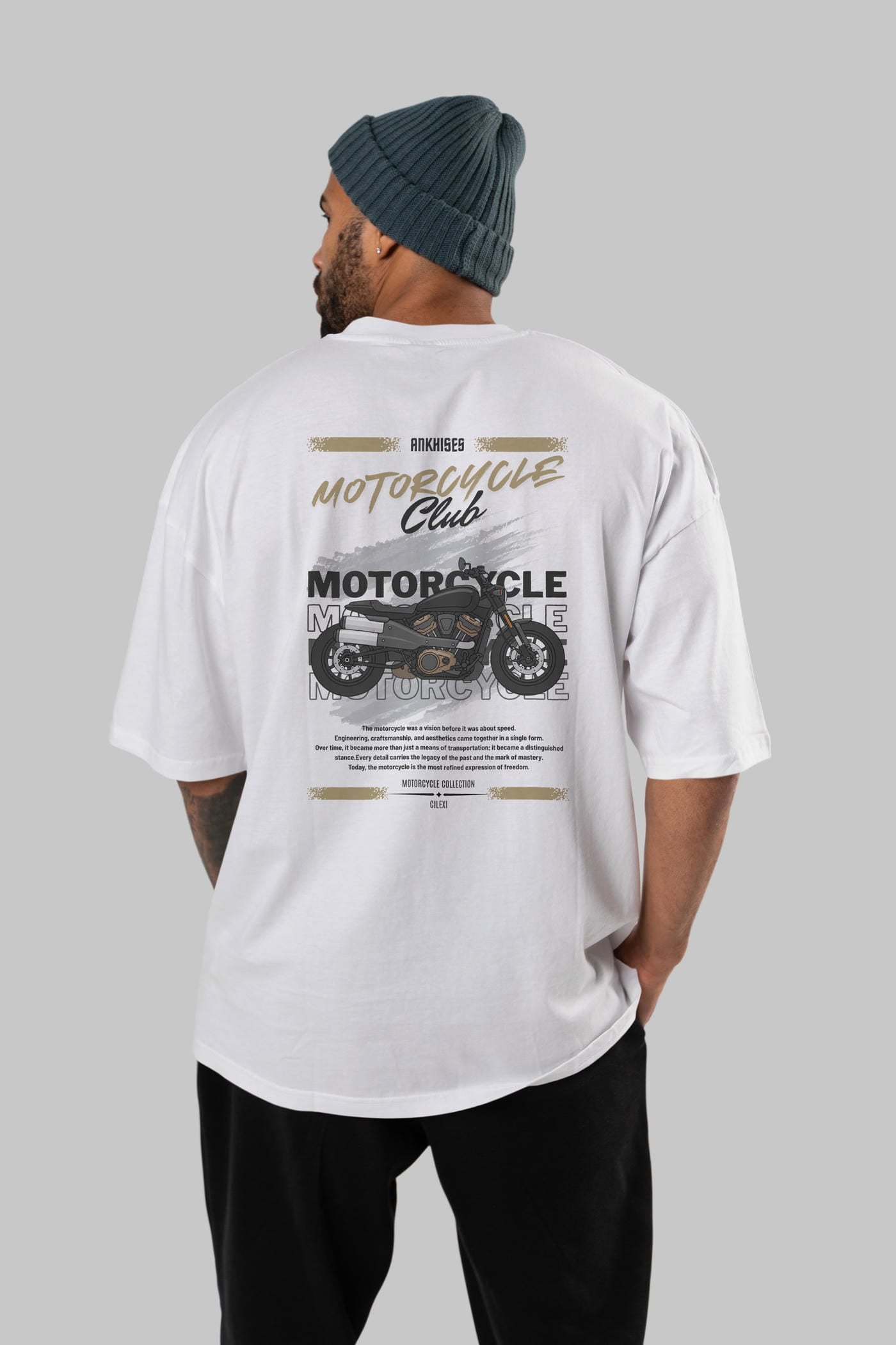 Motosiklet Serisi 29 Arka Baskılı Oversize t-shirt Erkek Kadın %100 Pamuk Bisiklet Yaka tişort