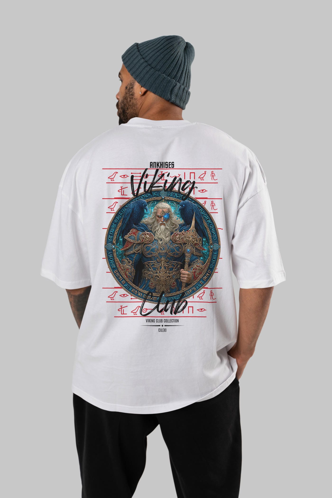 Odin Arka Baskılı Oversize t-shirt Erkek Kadın %100 Pamuk Bisiklet Yaka tişort