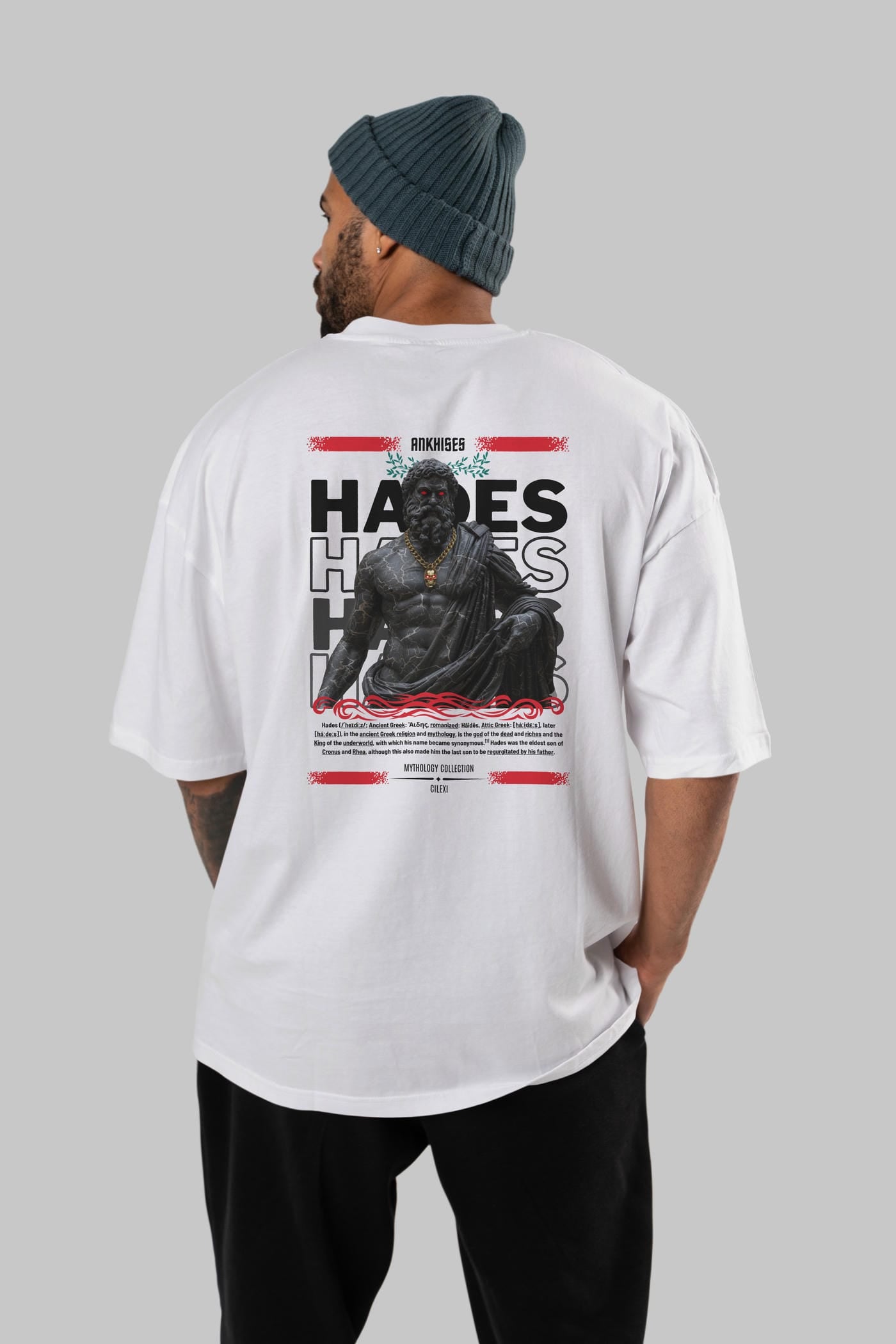 Hades 1 Arka Baskılı Oversize t-shirt Erkek Kadın %100 Pamuk Bisiklet Yaka tişort