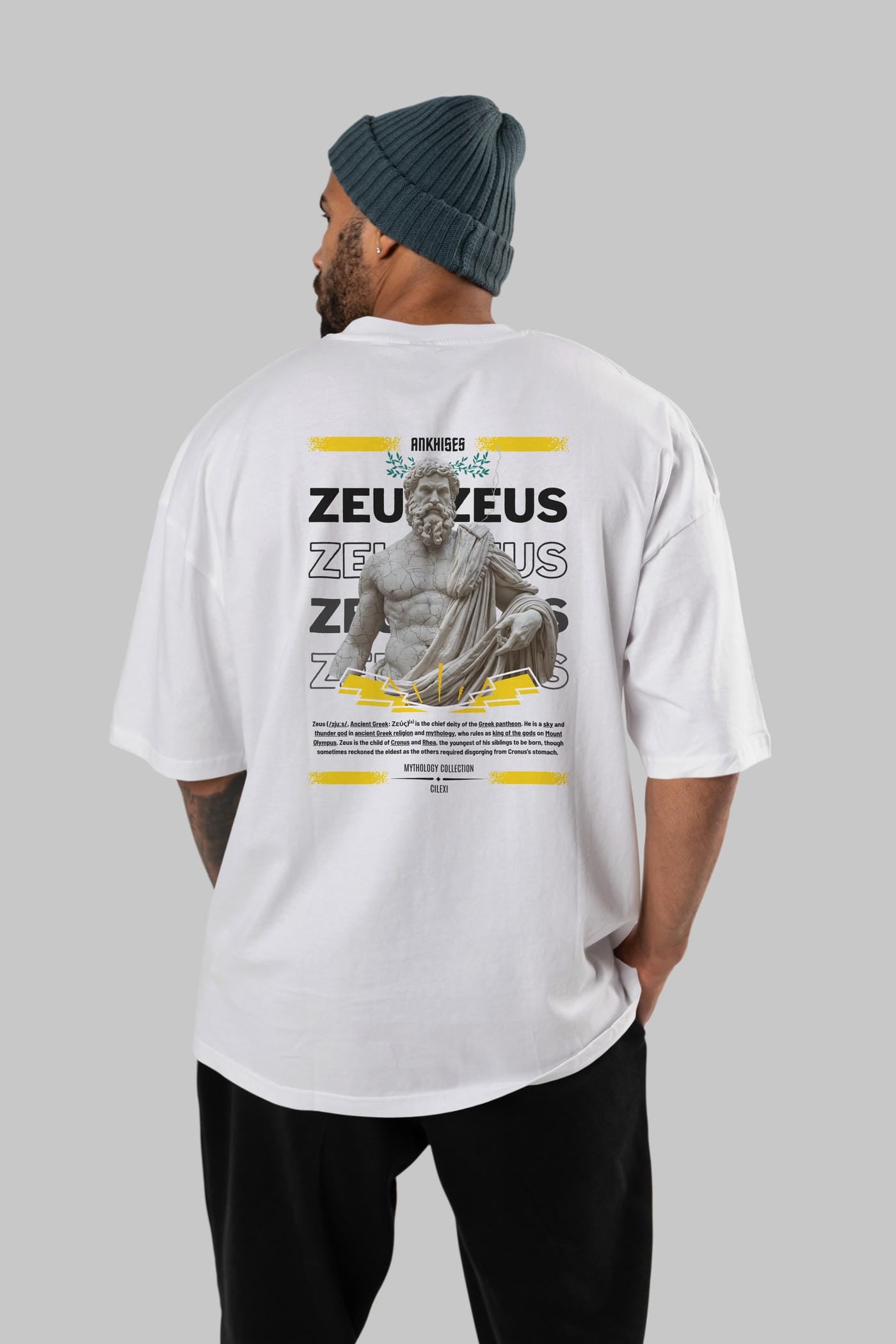 Zeus 1 Arka Baskılı Oversize t-shirt Erkek Kadın %100 Pamuk Bisiklet Yaka tişort