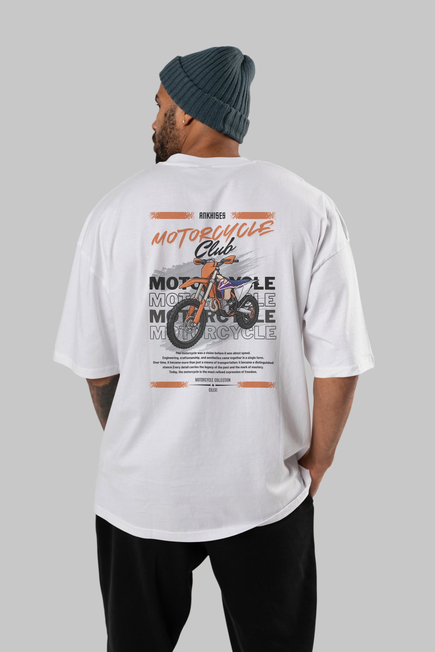 Motosiklet Serisi 19 Arka Baskılı Oversize t-shirt Erkek Kadın %100 Pamuk Bisiklet Yaka tişort