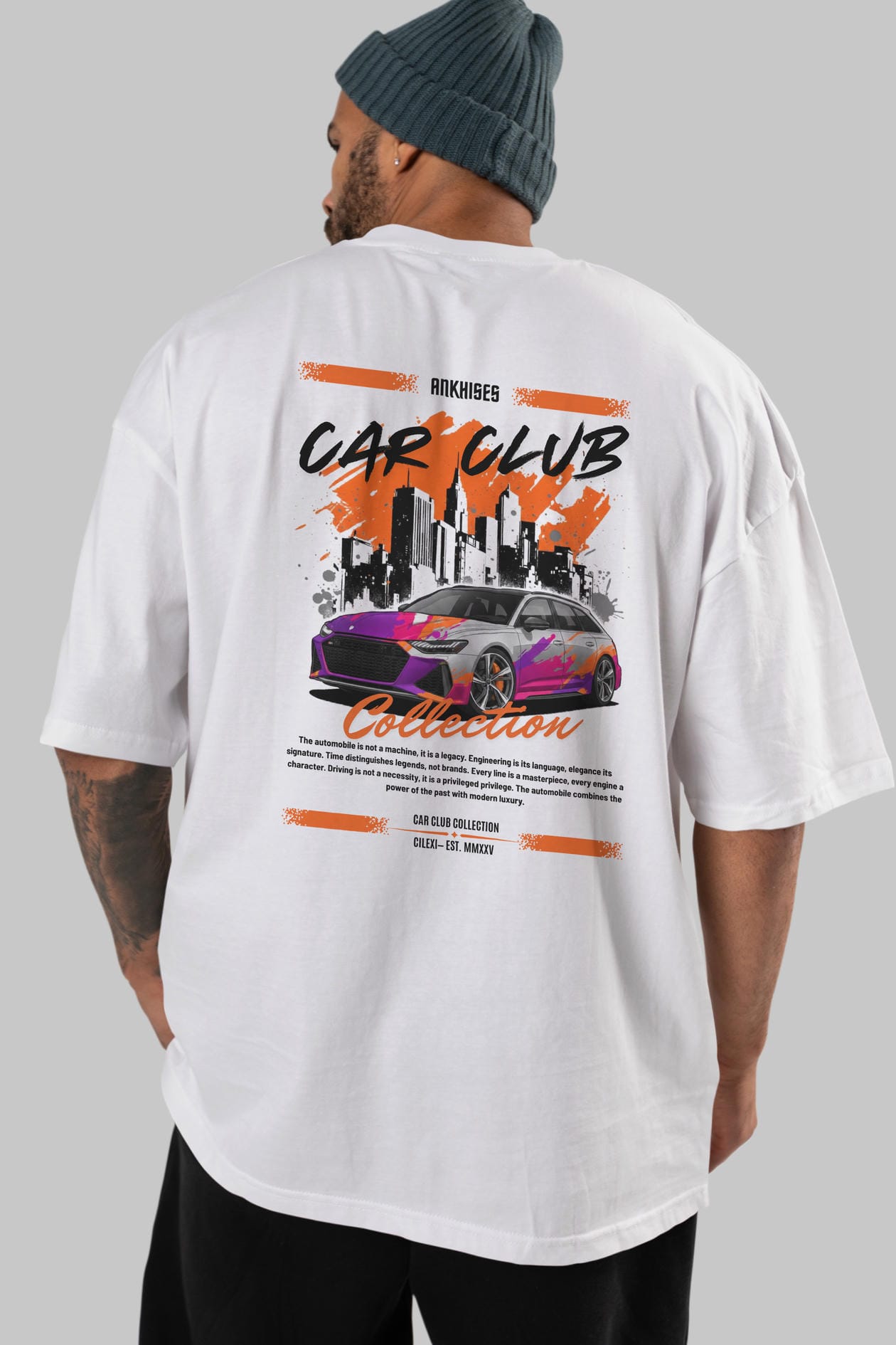 Araba Club Serisi 1 Baskılı Oversize t-shirt Erkek Kadın %100 Pamuk Bisiklet Yaka tişort